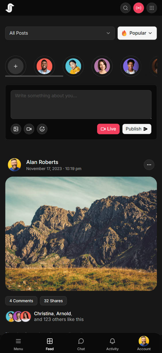 Feed mobile UI