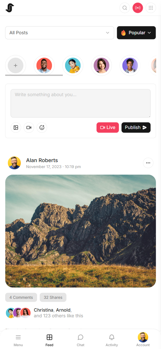 Feed mobile UI